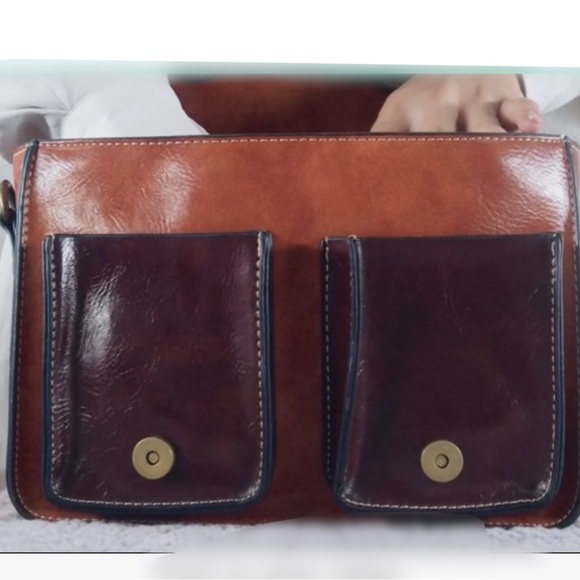 NEW Cambridge Heart Shoulder Satchel Bag Colorblock Brown & Cognac Multi NWT - Picture 10 of 10